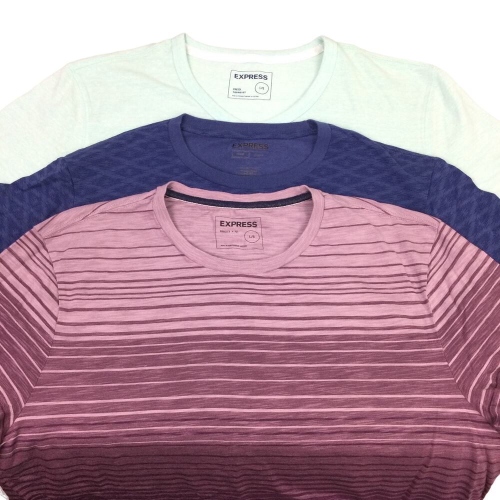 Express Men's T-shirt Crew V-neck Neck Short Sleeve Pullover Bundle of 3 Size L